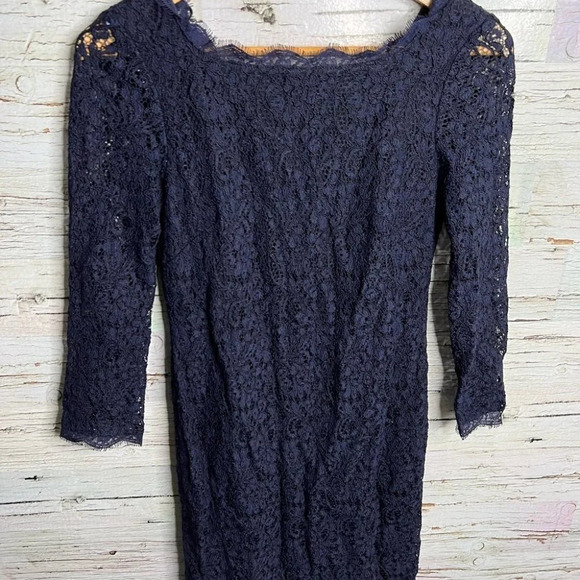 Adrianna Papell for E Live From The  Red Carpet Navy Lace Sheath Dress Size 4 - Picture 5 of 10